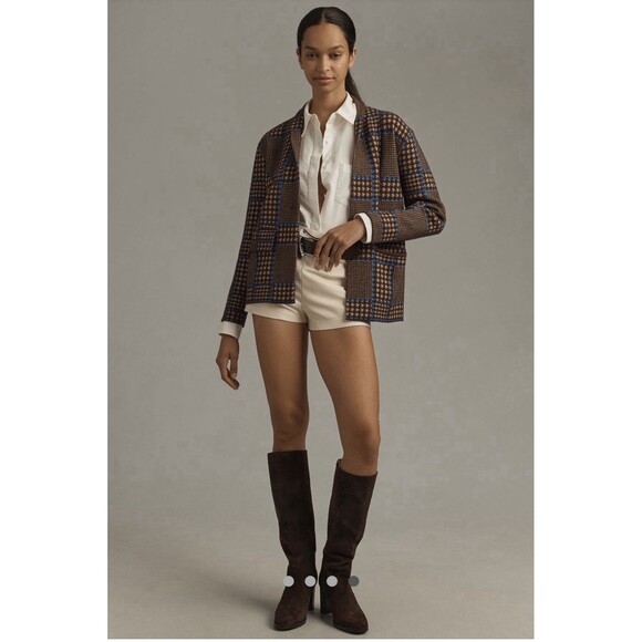 Anthropologi NVLT Womens Brown Blazer Knit Relaxed Houndstooth Long Sleeve XL - Picture 2 of 9